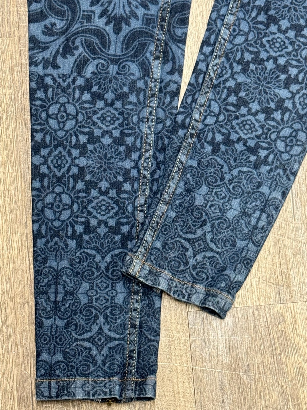 Desigual Blue Floral All Over Print Low Rise Distressed Skinny Y2K Jeans Size 28 - Picture 6 of 10
